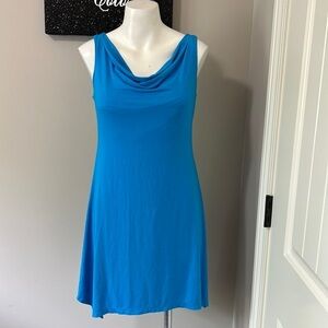 Eileen Fisher Sleeveless Midi Length Tank Dress Blue Stretch Flowy Sz XS